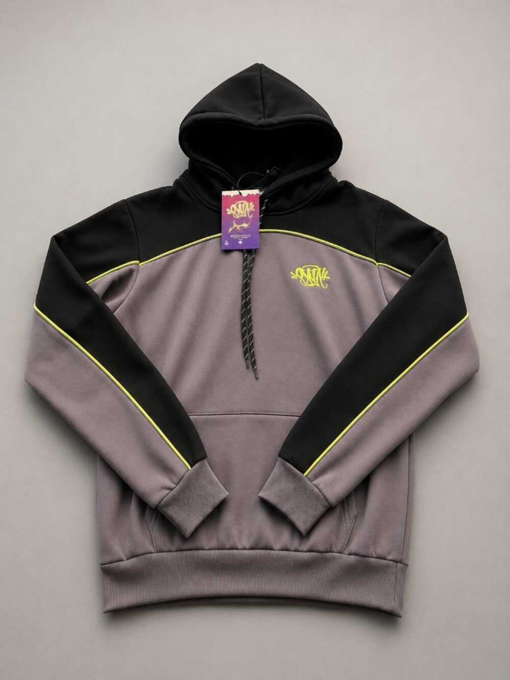 Syna World Team Pipe Hoodie - Grey / Black / Volt Green - Size S - NWT